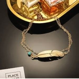 Turquoise & Gold feather Anklet